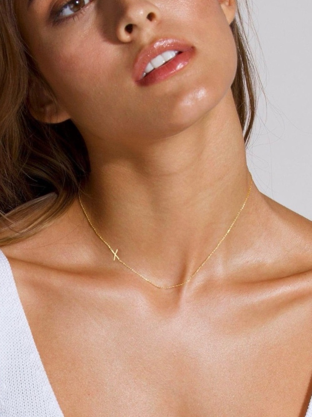 Delicate 14K Gold plated Side Cross Necklace - Women